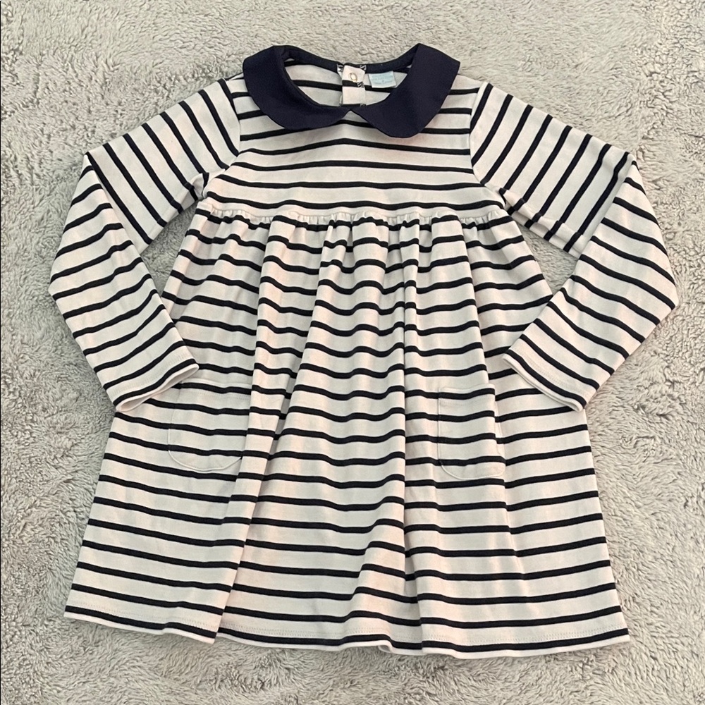 Edgehill Collection Striped Long Sleeve Dress with Navy Collar. SZ 6